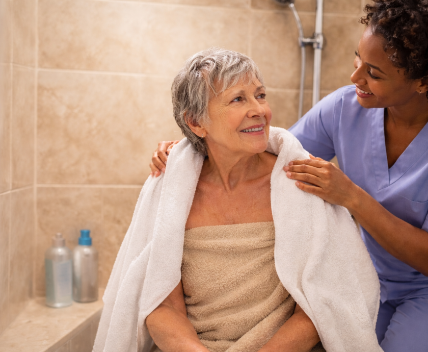 Caring moment in the bathroom